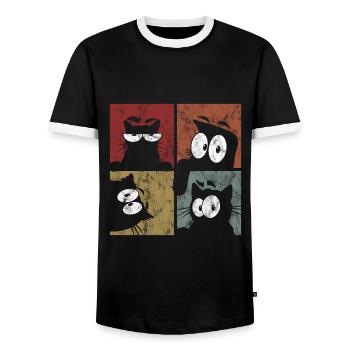 Chat chat chat rétro chat chat Chat Miau - T-shirt contrasté Homme - noir/blanc - Devant - AI Model Female 172 light (172cm) & AI Model Male 178 light (178cm)