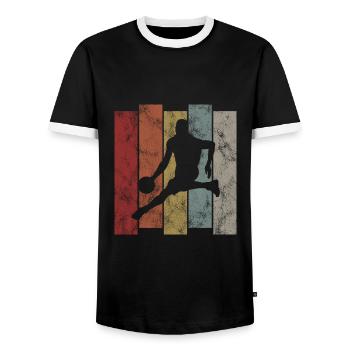 Basketball Player Basketball BasketballEr Retro - Men's Ringer Shirt - black/white - Front - AI Model Female 172 light (172cm) & AI Model Male 178 light (178cm)