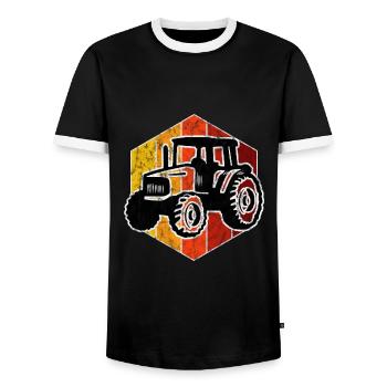 Farmer Tractor Retro Tractor Farm Tractors - Men's Ringer Shirt - black/white - Front - AI Model Female 172 light (172cm) & AI Model Male 178 light (178cm)