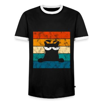 Yeux de chat rétro Chat Miau Chat - T-shirt contrasté Homme - noir/blanc - Devant - AI Model Female 172 light (172cm) & AI Model Male 178 light (178cm)