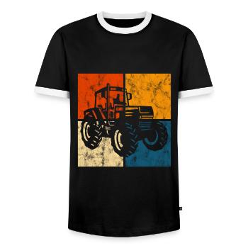 Tractor Farm Retro Bauer Tractors Tractors - Men's Ringer Shirt - black/white - Front - AI Model Female 172 light (172cm) & AI Model Male 178 light (178cm)