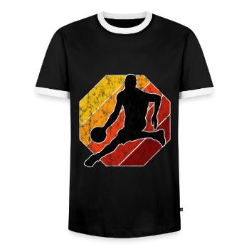 Basketball Basketball Player Basketball Player Retro - Men's Ringer Shirt - black/white - Front - AI Model Female 172 light (172cm) & AI Model Male 178 light (178cm)