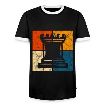 Retro Schach Schachspieler Schachmatt Schachfigur - Männer Kontrast-T-Shirt - Schwarz/Weiß - Vorne - AI Model Female 172 light (172cm) & AI Model Male 178 light (178cm)