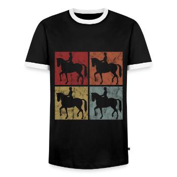 Dressage Équitation Dressage Cavalier Équitation Cheval - T-shirt contrasté Homme - noir/blanc - Devant - AI Model Female 172 light (172cm) & AI Model Male 178 light (178cm)