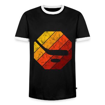 Hockey Hockey Sur Glace Rétro Patins Puck Ice - T-shirt contrasté Homme - noir/blanc - Devant - AI Model Female 172 light (172cm) & AI Model Male 178 light (178cm)