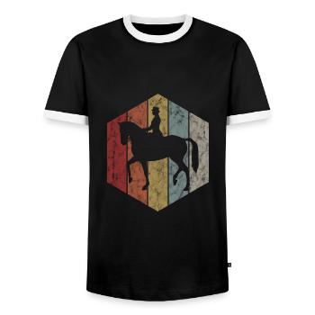 Dressage Équitation Cavaliers de dressage Équitation Équitation - T-shirt contrasté Homme - noir/blanc - Devant - AI Model Female 172 light (172cm) & AI Model Male 178 light (178cm)