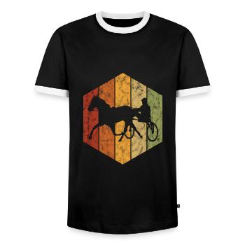 Trotteur trotter dans un style rétro ou vintage - T-shirt contrasté Homme - noir/blanc - Devant - AI Model Female 172 light (172cm) & AI Model Male 178 light (178cm)