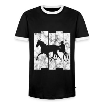 Trotteur trotter dans un style rétro ou vintage - T-shirt contrasté Homme - noir/blanc - Devant - AI Model Female 172 light (172cm) & AI Model Male 178 light (178cm)