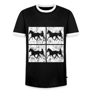 Trotteur trotter dans un style rétro ou vintage - T-shirt contrasté Homme - noir/blanc - Devant - AI Model Female 172 light (172cm) & AI Model Male 178 light (178cm)