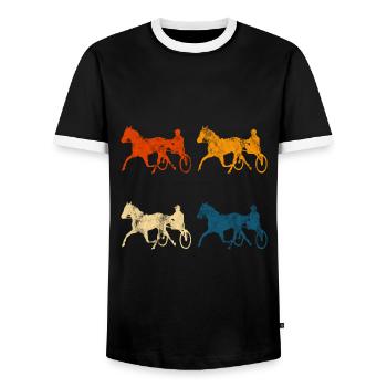 Trotter courses de trot dans un style rétro ou vintage - T-shirt contrasté Homme - noir/blanc - Devant - AI Model Female 172 light (172cm) & AI Model Male 178 light (178cm)