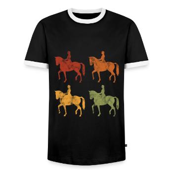 Dressage Cavalier de dressage Cheval d’équitation - T-shirt contrasté Homme - noir/blanc - Devant - AI Model Female 172 light (172cm) & AI Model Male 178 light (178cm)