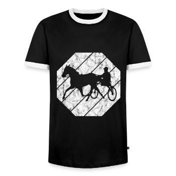 Trotter courses de trot dans un style rétro ou vintage - T-shirt contrasté Homme - noir/blanc - Devant - AI Model Female 172 light (172cm) & AI Model Male 178 light (178cm)