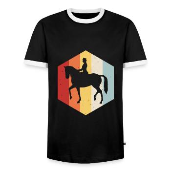 Dressage Cavalier de dressage Cheval d’équitation - T-shirt contrasté Homme - noir/blanc - Devant - AI Model Female 172 light (172cm) & AI Model Male 178 light (178cm)