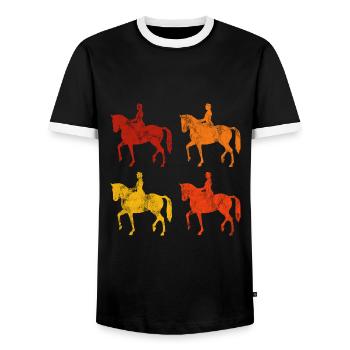 Dressur Dressurreiten Dressurreiter Reiten Pferd - Männer Kontrast-T-Shirt - Schwarz/Weiß - Vorne - AI Model Female 172 light (172cm) & AI Model Male 178 light (178cm)