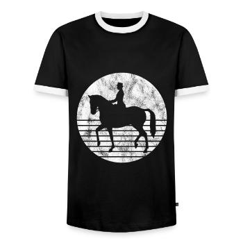 Dressur Dressurreiten Dressurreiter Reiten Pferd - Männer Kontrast-T-Shirt - Schwarz/Weiß - Vorne - AI Model Female 172 light (172cm) & AI Model Male 178 light (178cm)