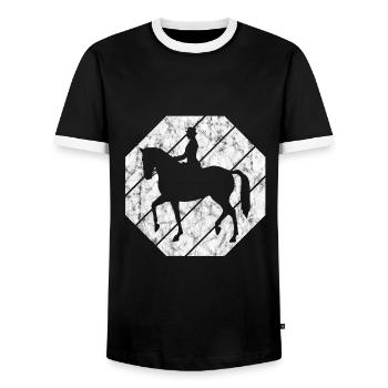 Dressur Dressurreiten Dressurreiter Reiten Pferd - Männer Kontrast-T-Shirt - Schwarz/Weiß - Vorne - AI Model Female 172 light (172cm) & AI Model Male 178 light (178cm)