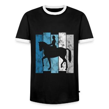 Dressur Dressurreiten Dressurreiter Reiten Pferd - Männer Kontrast-T-Shirt - Schwarz/Weiß - Vorne - AI Model Female 172 light (172cm) & AI Model Male 178 light (178cm)