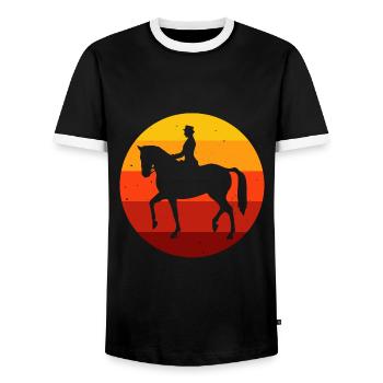 Dressur Dressurreiten Dressurreiter Reiten Pferd - Männer Kontrast-T-Shirt - Schwarz/Weiß - Vorne - AI Model Female 172 light (172cm) & AI Model Male 178 light (178cm)