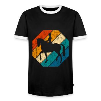 Dressur Dressurreiten Dressurreiter Reiten Pferd - Männer Kontrast-T-Shirt - Schwarz/Weiß - Vorne - AI Model Female 172 light (172cm) & AI Model Male 178 light (178cm)