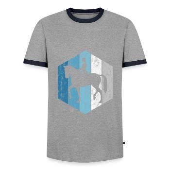 Dressage Cavalier de dressage Cheval d’équitation - T-shirt contrasté Homme - gris/marine  - Devant - AI Model Female 172 light (172cm) & AI Model Male 178 light (178cm)