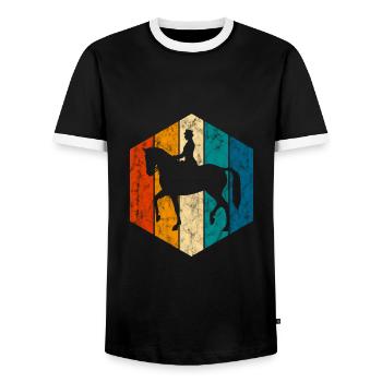 Dressur Dressurreiten Dressurreiter Reiten Pferd - Männer Kontrast-T-Shirt - Schwarz/Weiß - Vorne - AI Model Female 172 light (172cm) & AI Model Male 178 light (178cm)