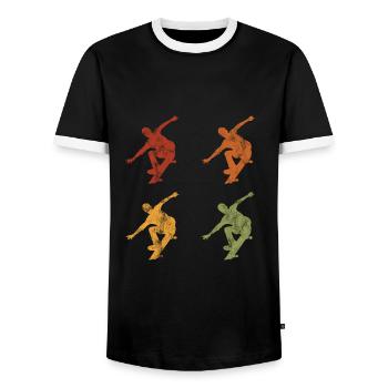 Skateboarder Skateboard Skater Skate Skateing - T-shirt contrasté Homme - noir/blanc - Devant - AI Model Female 172 light (172cm) & AI Model Male 178 light (178cm)