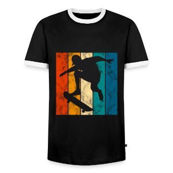Planche à roulettes Skateur Skateur Skateur Skater Skate Skating - T-shirt contrasté Homme - noir/blanc - Devant - AI Model Female 172 light (172cm) & AI Model Male 178 light (178cm)