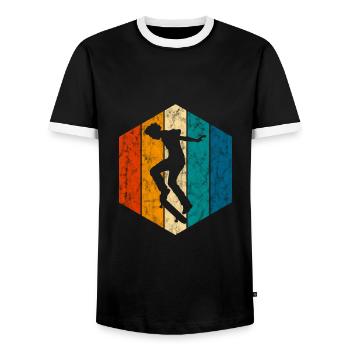 Skateboard Skateboarder Skater Skate Skateing - Men's Ringer Shirt - black/white - Front - AI Model Female 172 light (172cm) & AI Model Male 178 light (178cm)