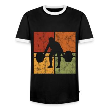Bodybuilding Bodybuilder GYM Fitnessstudio Retro - Men's Ringer Shirt - black/white - Front - AI Model Female 172 light (172cm) & AI Model Male 178 light (178cm)