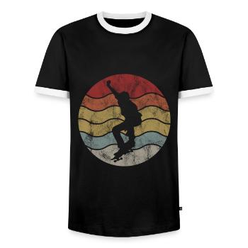 Skateboard Skateboarder Skater Skate Skateing - Men's Ringer Shirt - black/white - Front - AI Model Female 172 light (172cm) & AI Model Male 178 light (178cm)