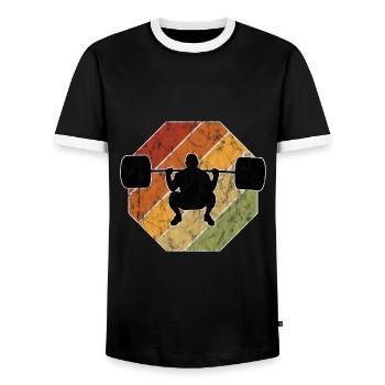 Bodybuilding Bodybuilder GYM Fitnessstudio Retro - Men's Ringer Shirt - black/white - Front - AI Model Female 172 light (172cm) & AI Model Male 178 light (178cm)