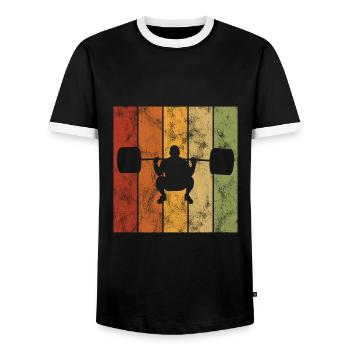Bodybuilding Bodybuilder GYM Fitnessstudio Retro - Men's Ringer Shirt - black/white - Front - AI Model Female 172 light (172cm) & AI Model Male 178 light (178cm)