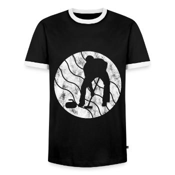 Ice Curling Curler Curling Retro Gift - Men's Ringer Shirt - black/white - Front - AI Model Female 172 light (172cm) & AI Model Male 178 light (178cm)