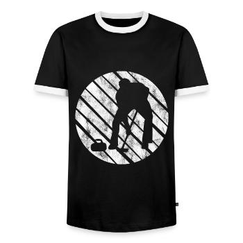 Ice Curling Curler Curling Retro Gift - Men's Ringer Shirt - black/white - Front - AI Model Female 172 light (172cm) & AI Model Male 178 light (178cm)