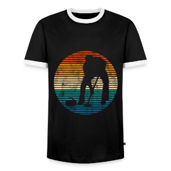 Ice Curling Curler Curling Retro Gift - Men's Ringer Shirt - black/white - Front - AI Model Female 172 light (172cm) & AI Model Male 178 light (178cm)