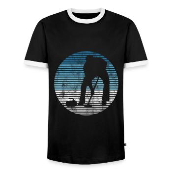 Ice Curling Curler Curling Retro Gift - Men's Ringer Shirt - black/white - Front - AI Model Female 172 light (172cm) & AI Model Male 178 light (178cm)