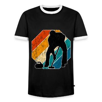 Ice Curling Curler Curling Retro Gift - Men's Ringer Shirt - black/white - Front - AI Model Female 172 light (172cm) & AI Model Male 178 light (178cm)