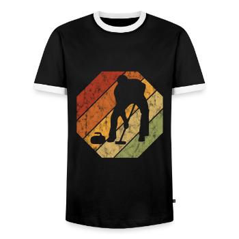 Ice Curling Curler Curling Retro Gift - Men's Ringer Shirt - black/white - Front - AI Model Female 172 light (172cm) & AI Model Male 178 light (178cm)