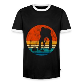 Ice Curling Curler Curling Retro Gift - Men's Ringer Shirt - black/white - Front - AI Model Female 172 light (172cm) & AI Model Male 178 light (178cm)