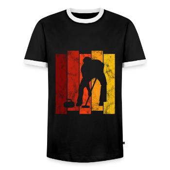 Ice Curling Curler Ice Stock Shooting Retro Gift - Men's Ringer Shirt - black/white - Front - AI Model Female 172 light (172cm) & AI Model Male 178 light (178cm)