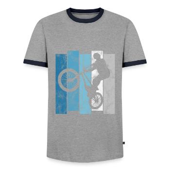 BMX Bike Bike Retro Gift Bicycle Motocross - Men's Ringer Shirt - grey/navy  - Front - AI Model Female 172 light (172cm) & AI Model Male 178 light (178cm)