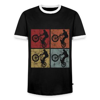 BMX Bike Bike Retro Gift Bicycle Motocross - Men's Ringer Shirt - black/white - Front - AI Model Female 172 light (172cm) & AI Model Male 178 light (178cm)