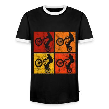 BMX Bike Bike Retro Gift Bicycle Motocross - Men's Ringer Shirt - black/white - Front - AI Model Female 172 light (172cm) & AI Model Male 178 light (178cm)