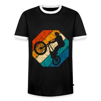 BMX Bike Bike Retro Gift Bicycle Motocross - Men's Ringer Shirt - black/white - Front - AI Model Female 172 light (172cm) & AI Model Male 178 light (178cm)