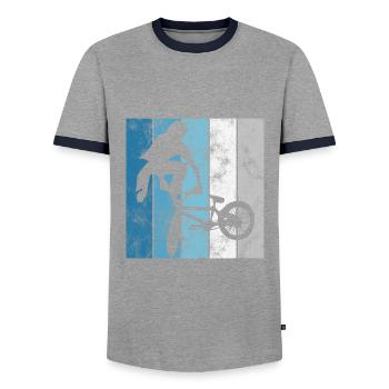 BMX Bike Bike Retro Gift Bicycle Motocross - Men's Ringer Shirt - grey/navy  - Front - AI Model Female 172 light (172cm) & AI Model Male 178 light (178cm)