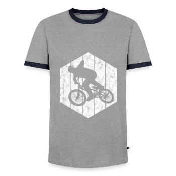 BMX Bike Bike Retro Gift Bicycle Motocross - Men's Ringer Shirt - grey/navy  - Front - AI Model Female 172 light (172cm) & AI Model Male 178 light (178cm)