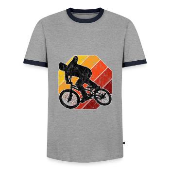 BMX Bike Bike Retro Gift Bicycle Motocross - Men's Ringer Shirt - grey/navy  - Front - AI Model Female 172 light (172cm) & AI Model Male 178 light (178cm)
