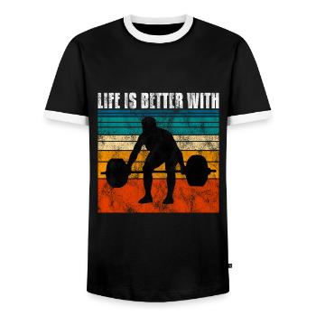 life is better with bodybuilding GYM Bodybuilder - Men's Ringer Shirt - black/white - Front - AI Model Female 172 light (172cm) & AI Model Male 178 light (178cm)