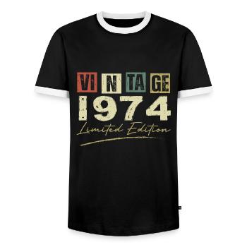 Jahrgang 1974 Original 1974 Jubiläumsgeschenk - Männer Kontrast-T-Shirt - Schwarz/Weiß - Vorne - AI Model Female 172 light (172cm) & AI Model Male 178 light (178cm)