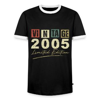 Vintage 2005 Original Birthday Gift 2005 - Men's Ringer Shirt - black/white - Front - AI Model Female 172 light (172cm) & AI Model Male 178 light (178cm)